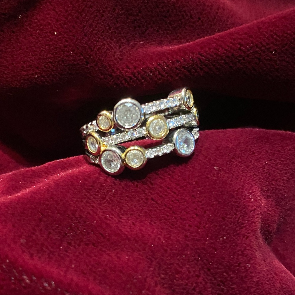 Classic Two-Tone CZ Stackable Ring in Gold and Silver